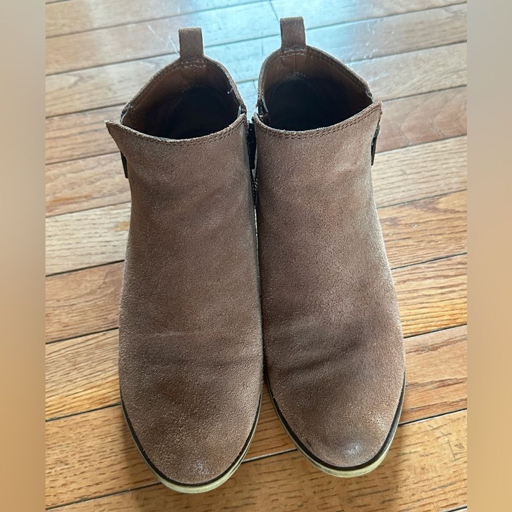 Lucky Brand Basel Suede Flat Bootie in light‎ brown